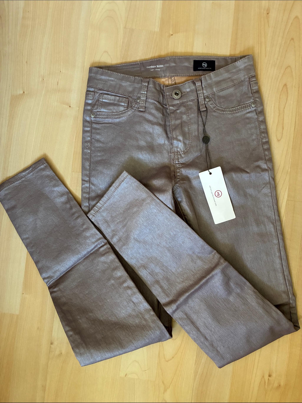 Ag Adriano Goldschmied Metallic Taupe Coated Jeans